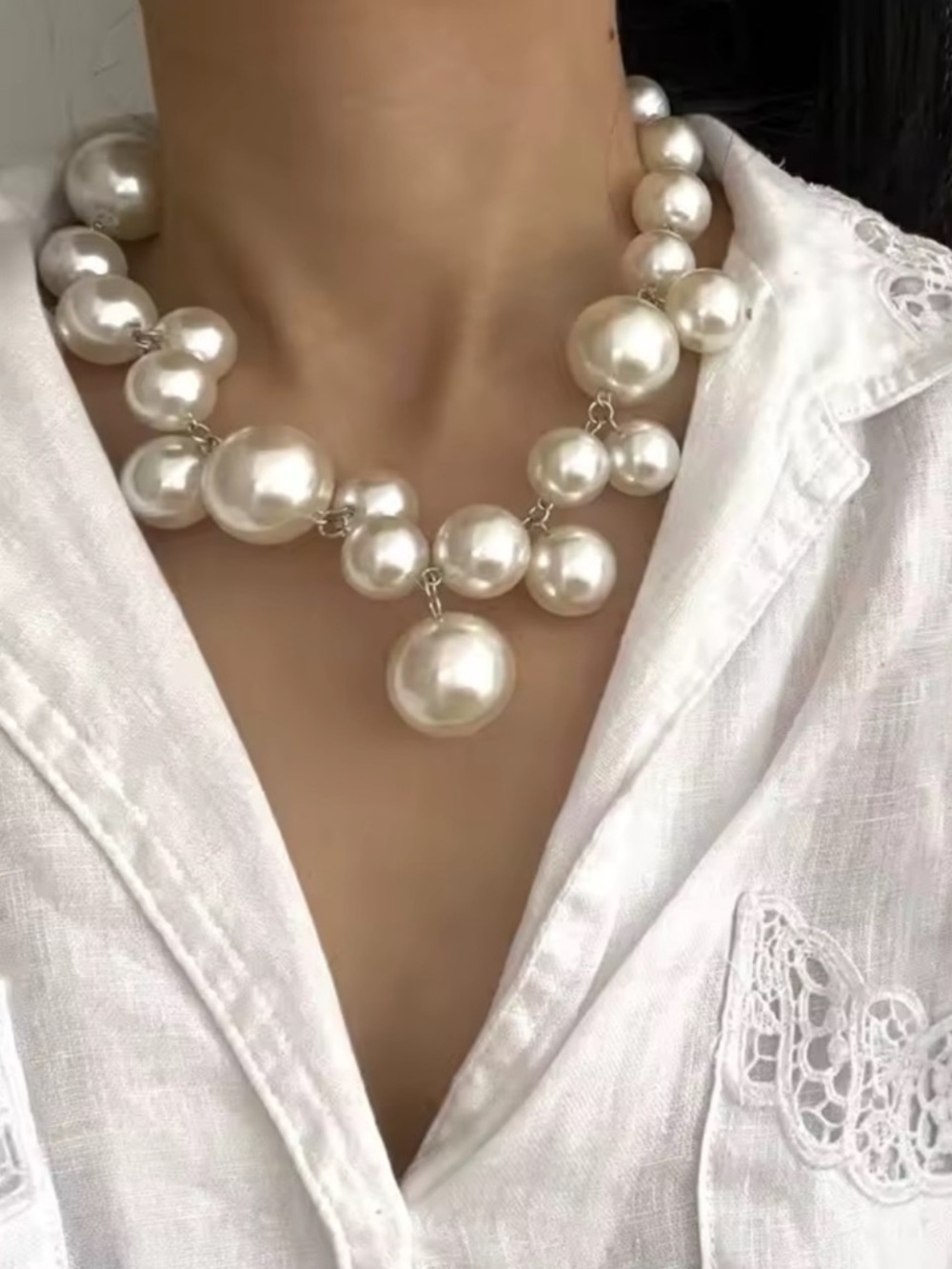 Oversized Pearl Statement Necklace in Ivory